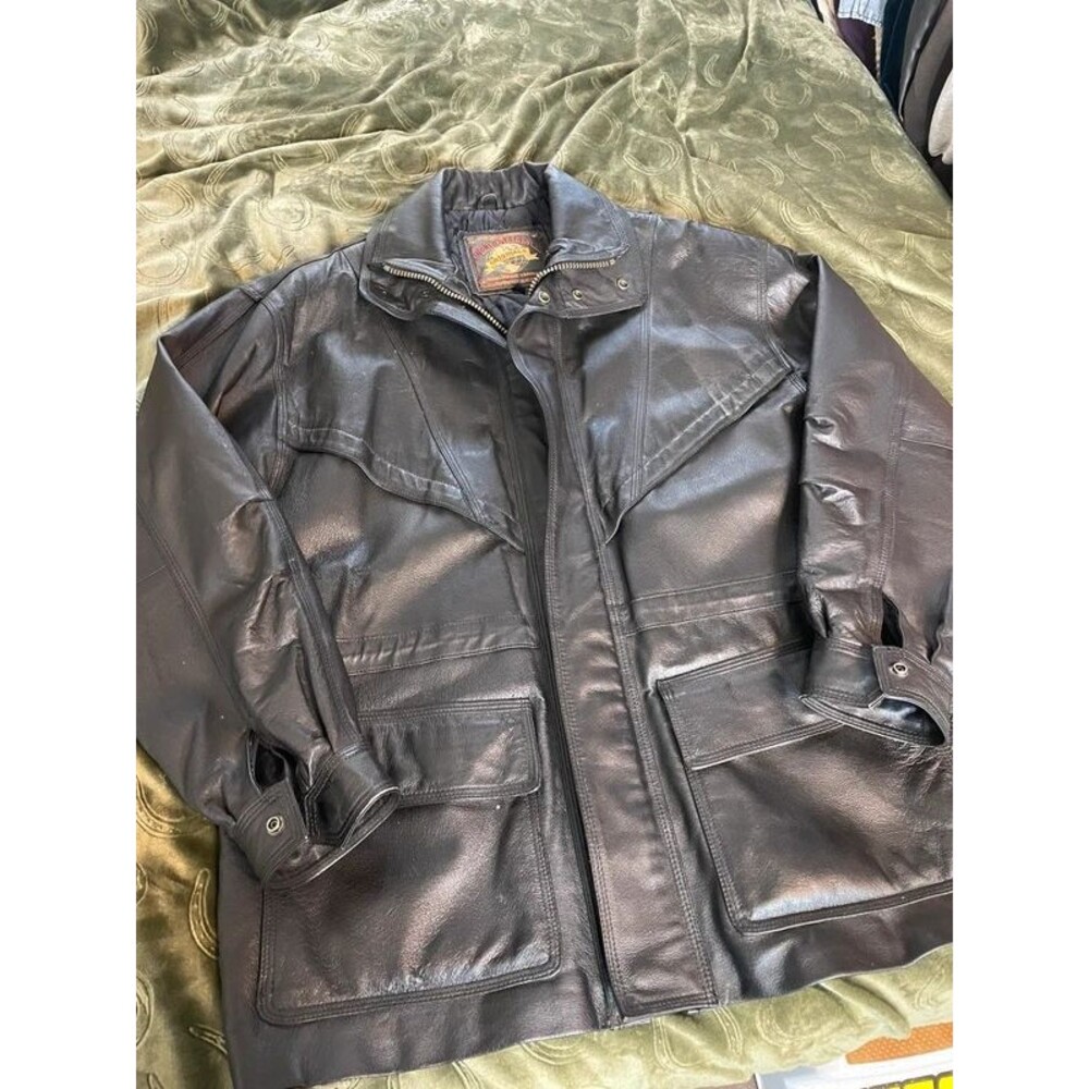 World Alliance Originals Vintage Black Genuine Leather Jacket Men’s L Utility